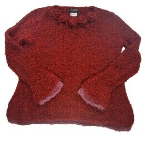 Invisible World Sz M/L Alpaca Wool Sweater Red Pink Rosettes Bolivia Coquette
